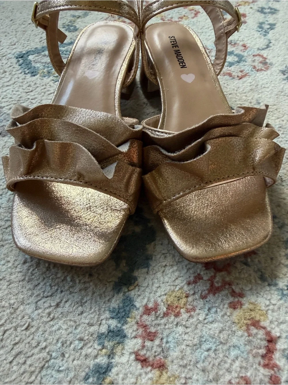 Steve Madden Bronze Ruffle Block Heel Sandals
